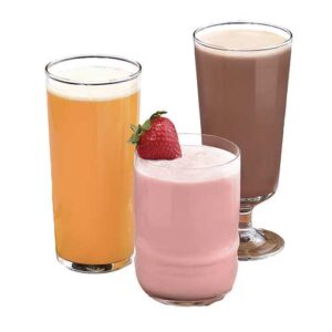 Three glasses of different drinks are shown.