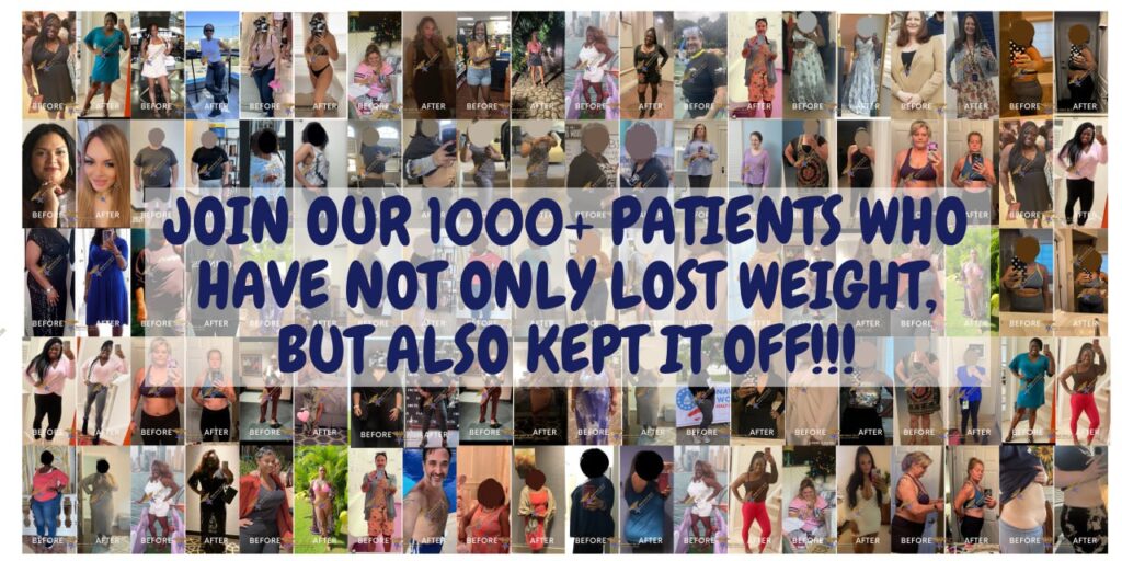 A collage of photos with the words " we have not lost weight but also kept it off !"